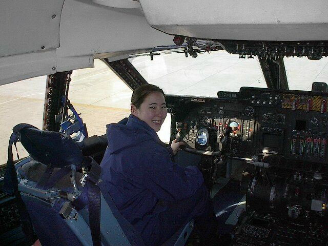 Lani in the pilots seat of the C-5